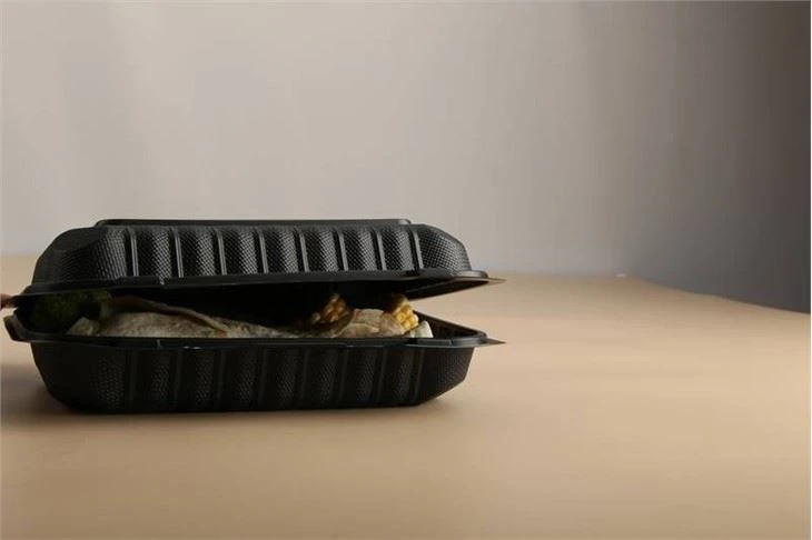 Thermoform Hinged Lid To Go Food Container Hamburger French Fries Mineral Filled