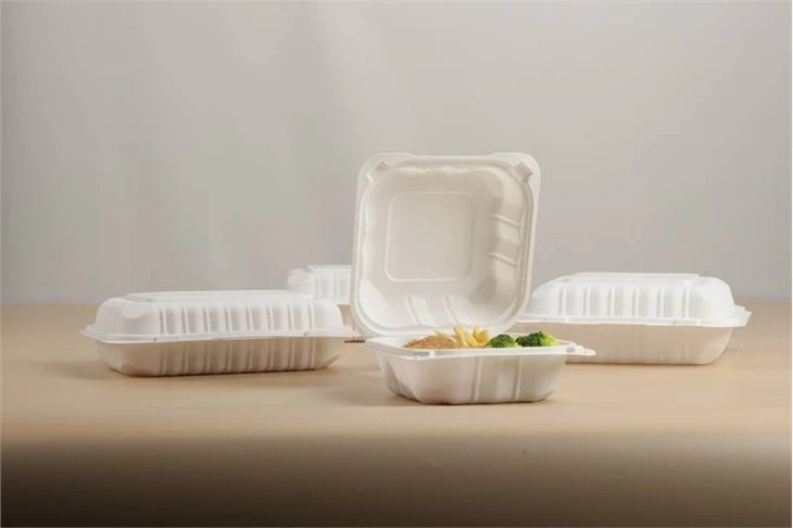 Thermoform Hinged Lid To Go Food Container Hamburger French Fries Mineral Filled