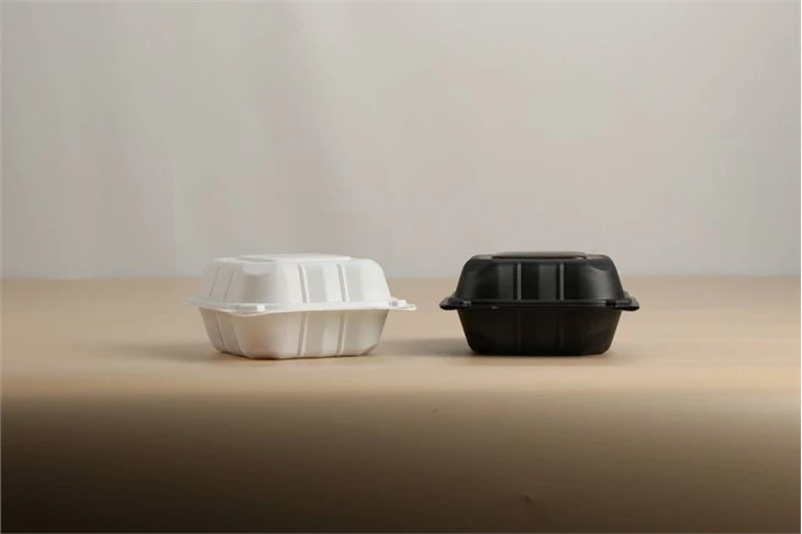 Thermoform Hinged Lid To Go Food Container Hamburger French Fries Mineral Filled