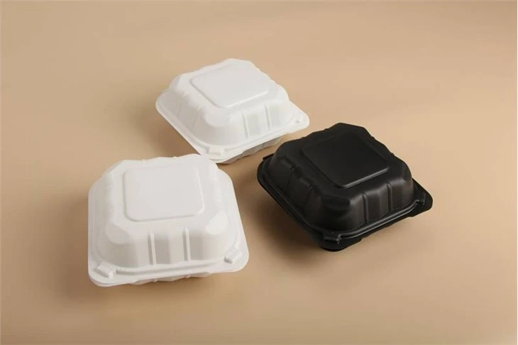 Thermoform Hinged Lid To Go Food Container Hamburger French Fries Mineral Filled
