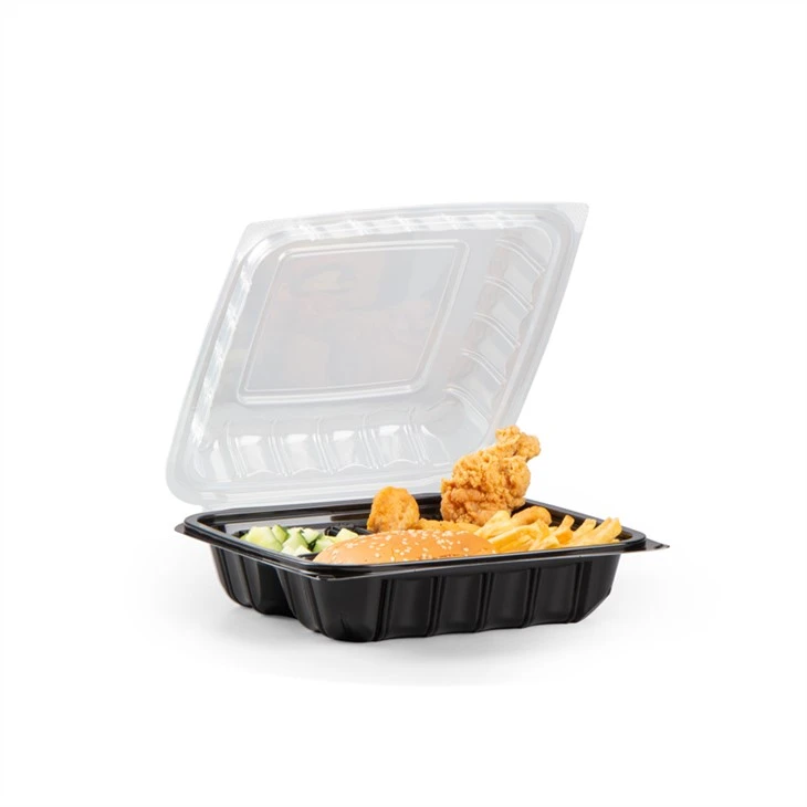 YANG RUI Yeni Ürün Çevre Dostu Gıda Konteynerini Çıkarın T To Go Box Restaurant Siyah 3 Bölmeli Tepsiler Açık Üst