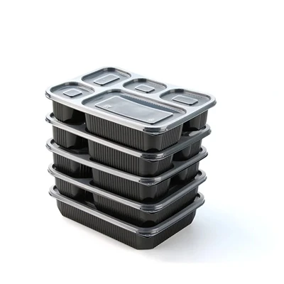 Ücretsiz Örnek Siyah Restoran Öğle Yemeği Bento Kutusu 2 Bölmeli Plastik Pake...
