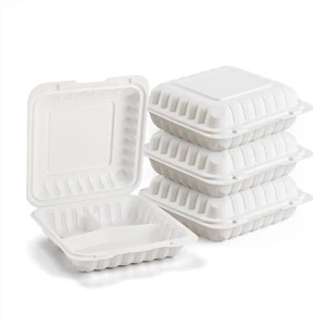 8" X 8" 3-Bölmeli Kapaklı MFPP Menteşeli Yemek Kabı